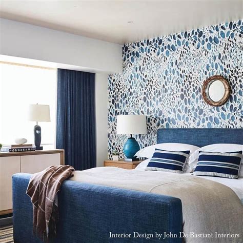 navy blue wall bedroom|navy blue wallpapered master bedroom.